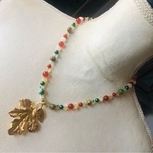 Handcrafted genuine stone nature leaf pendant necklace